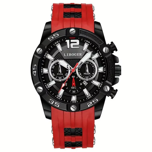 Men's Luxury Quartz Wristwatch with Large Dial, Casual Silicone Strap, and Date Calendar