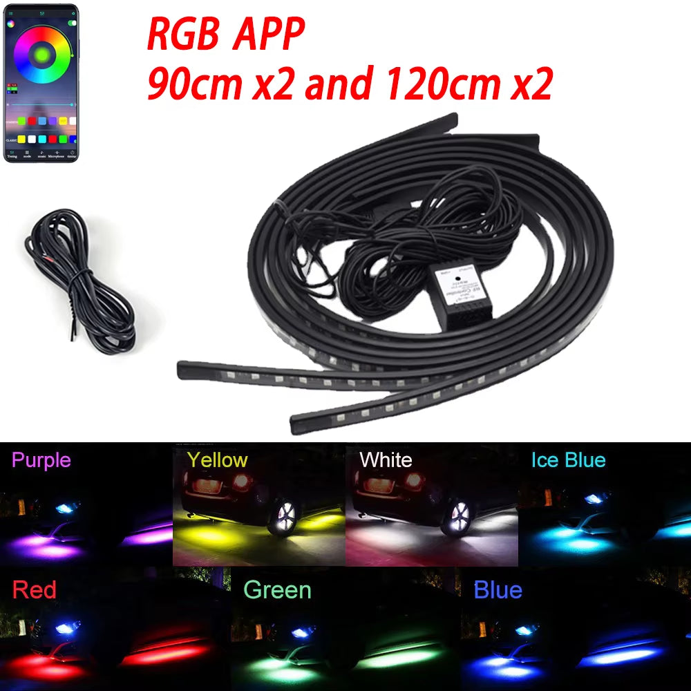 RGB LED Underbody Car Lighting Kit with Remote/App Control - Flexible, Waterproof Decorative Strip Lights