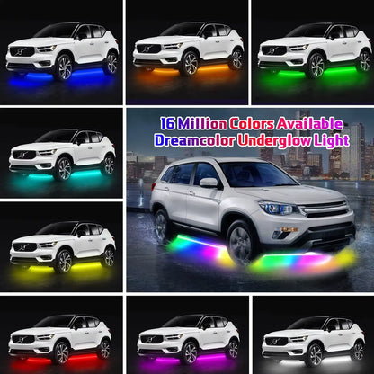 RGB LED Underbody Car Lighting Kit with Remote/App Control - Flexible, Waterproof Decorative Strip Lights