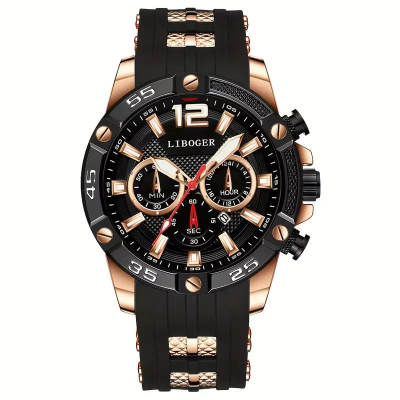 Men's Luxury Quartz Wristwatch with Large Dial, Casual Silicone Strap, and Date Calendar
