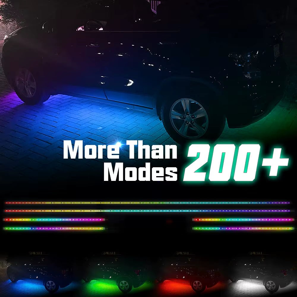 RGB LED Underbody Car Lighting Kit with Remote/App Control - Flexible, Waterproof Decorative Strip Lights