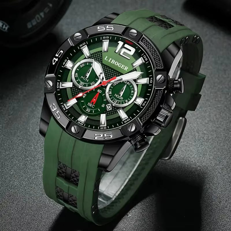 Men's Luxury Quartz Wristwatch with Large Dial, Casual Silicone Strap, and Date Calendar