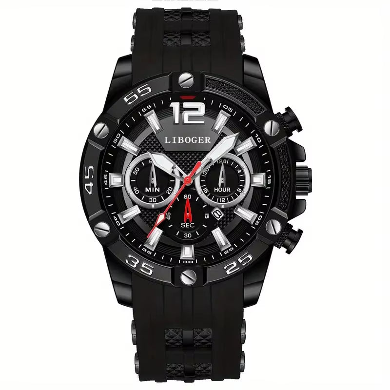 Men's Luxury Quartz Wristwatch with Large Dial, Casual Silicone Strap, and Date Calendar
