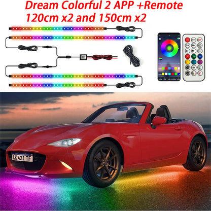 RGB LED Underbody Car Lighting Kit with Remote/App Control - Flexible, Waterproof Decorative Strip Lights