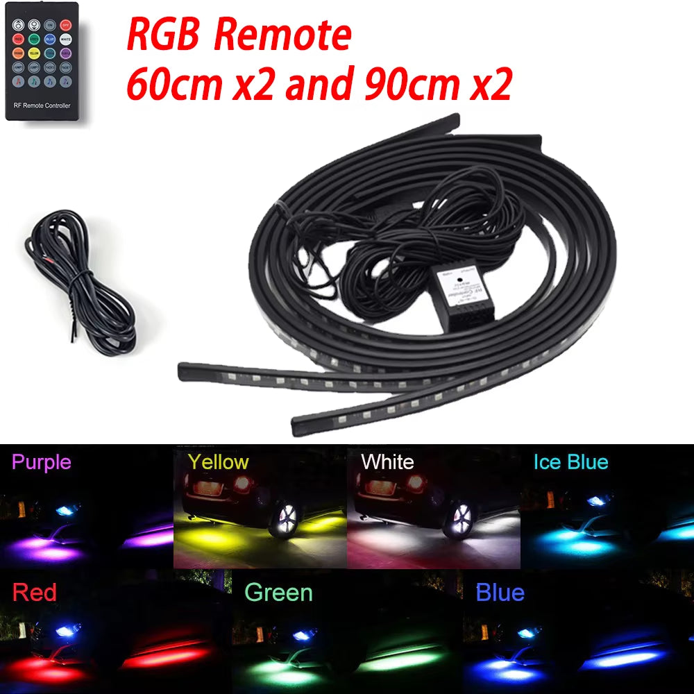 RGB LED Underbody Car Lighting Kit with Remote/App Control - Flexible, Waterproof Decorative Strip Lights
