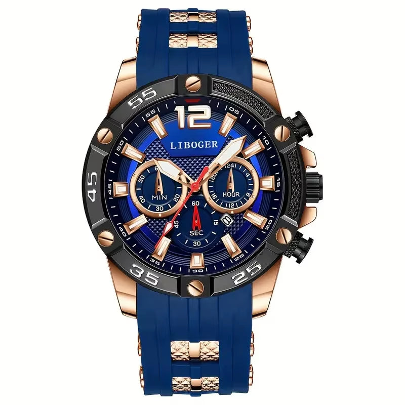 Men's Luxury Quartz Wristwatch with Large Dial, Casual Silicone Strap, and Date Calendar