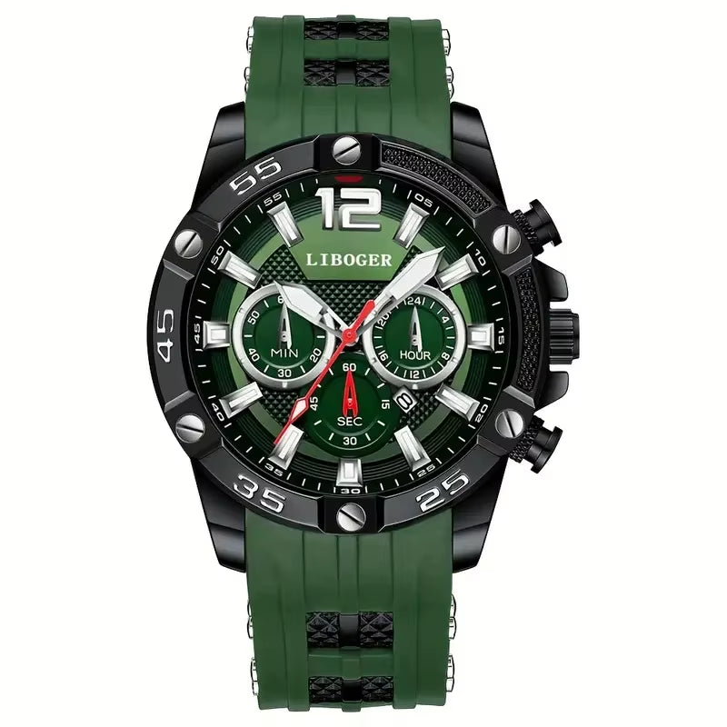 Men's Luxury Quartz Wristwatch with Large Dial, Casual Silicone Strap, and Date Calendar