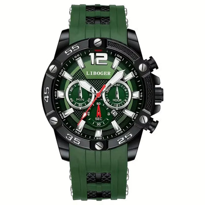 Men's Luxury Quartz Wristwatch with Large Dial, Casual Silicone Strap, and Date Calendar