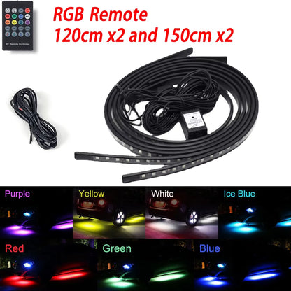 RGB LED Underbody Car Lighting Kit with Remote/App Control - Flexible, Waterproof Decorative Strip Lights
