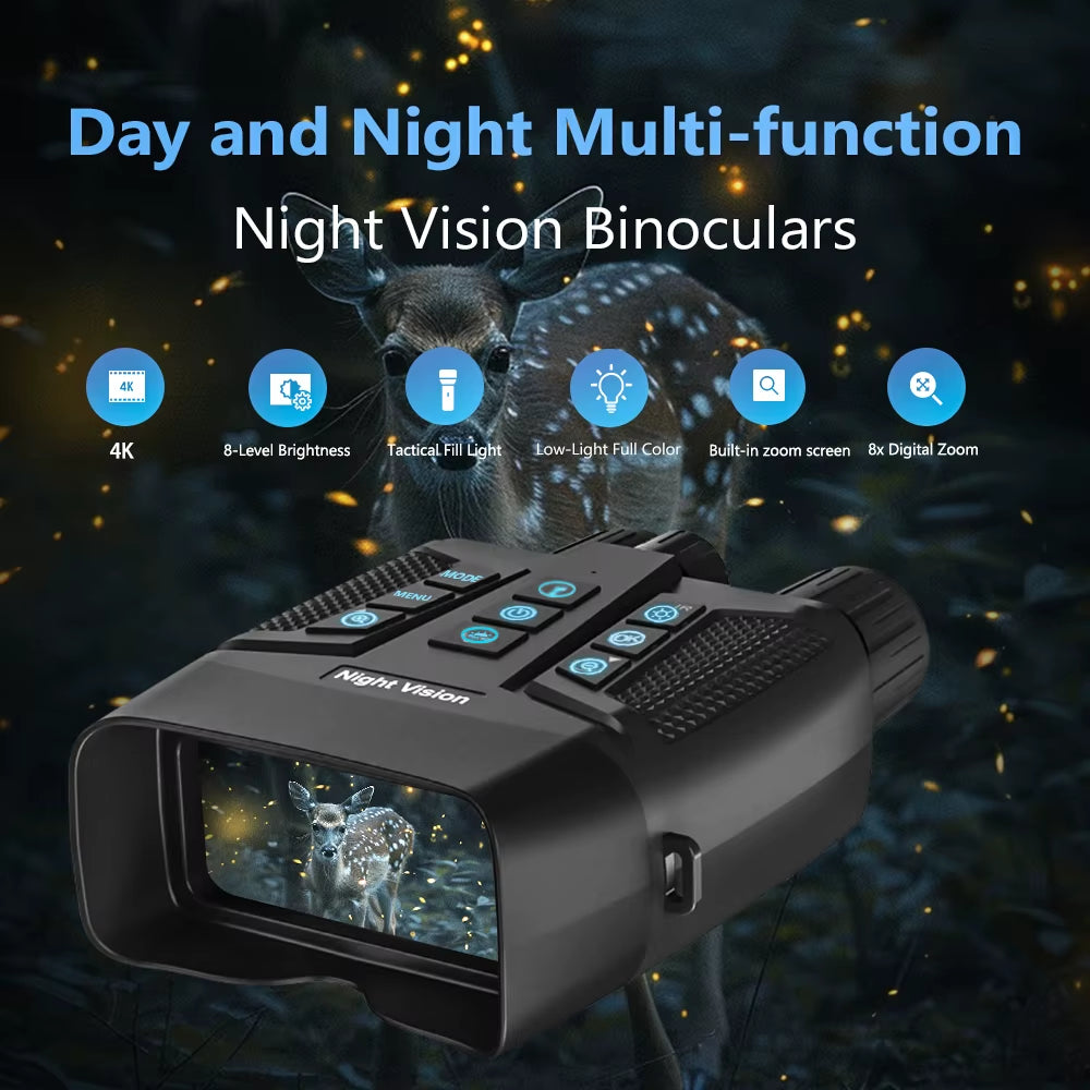 600M Night Vision Binoculars with 4K HD Infrared and 8X Digital Zoom for Outdoor Activities such as Bird Watching, Camping, and Hunting