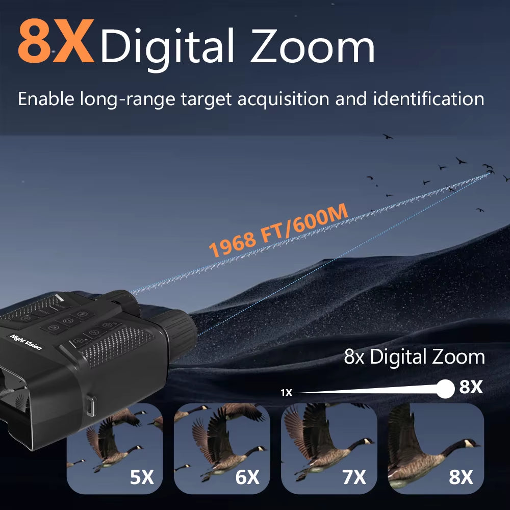 600M Night Vision Binoculars with 4K HD Infrared and 8X Digital Zoom for Outdoor Activities such as Bird Watching, Camping, and Hunting